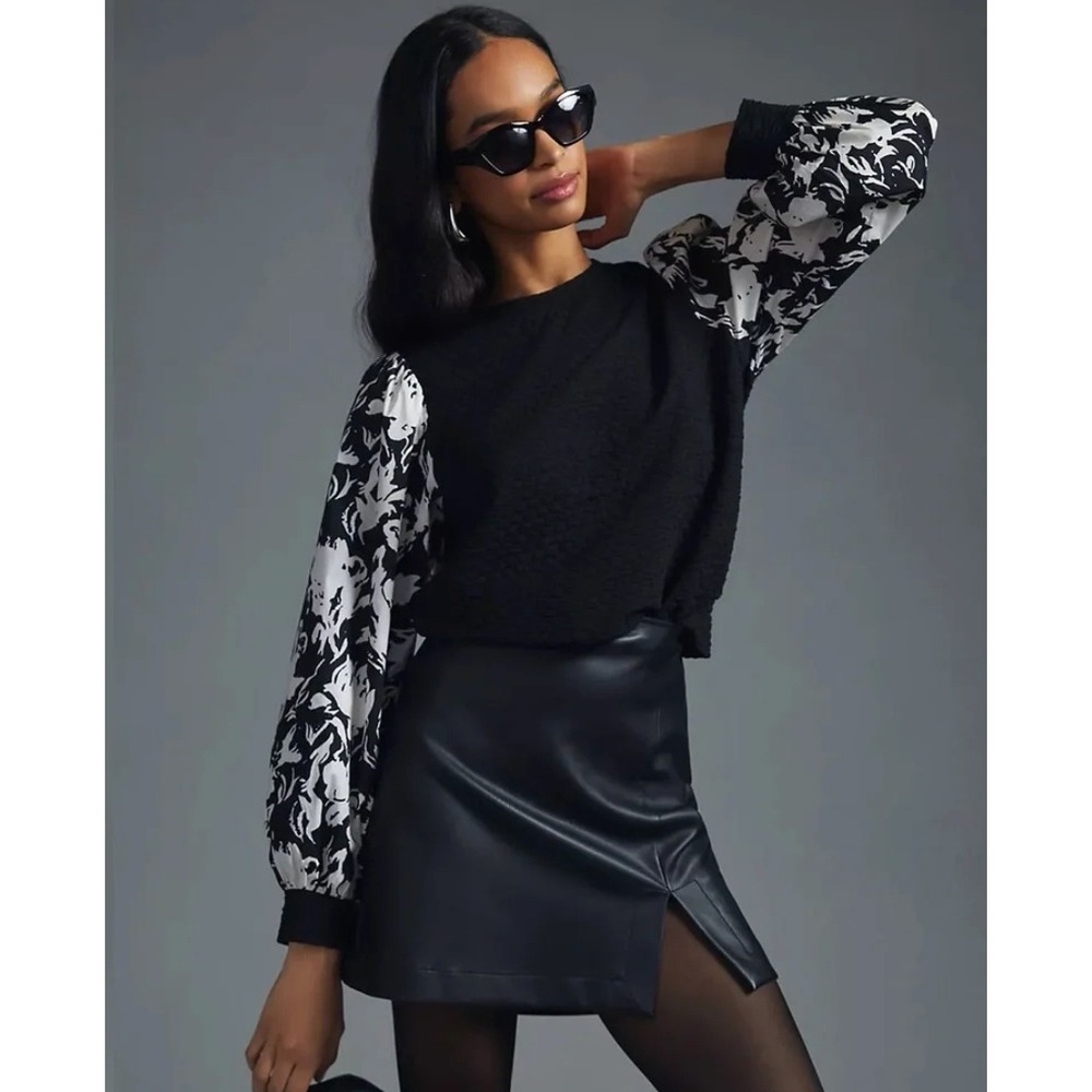 Porridge Anthropologie Black Textured Sweater Sweatshirt Mixed Media Small $98